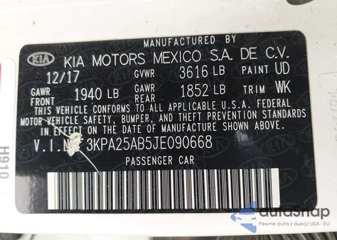 2018 Kia Rio Lx from USA, damaged, VIN 3KPA25AB5JE090668